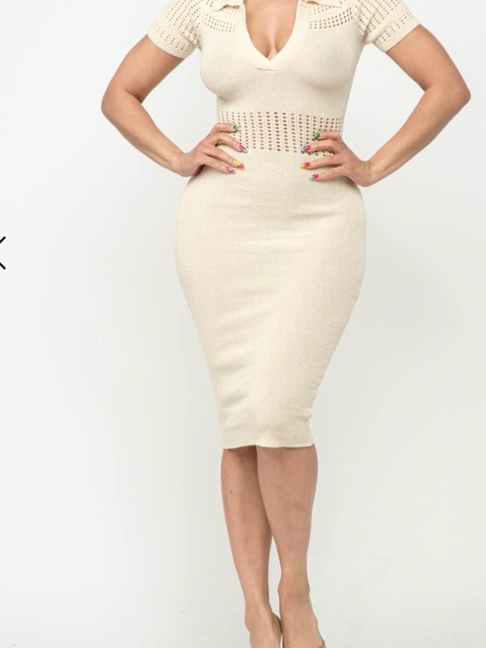 Cream Ribbed Knit Pencil Skirt